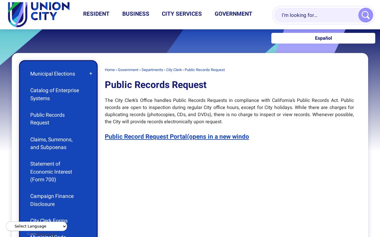 Union City people search public records request page