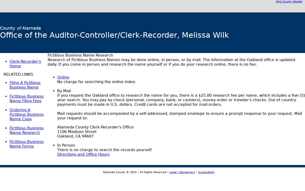 Union City public records research for Alameda fictitious business names