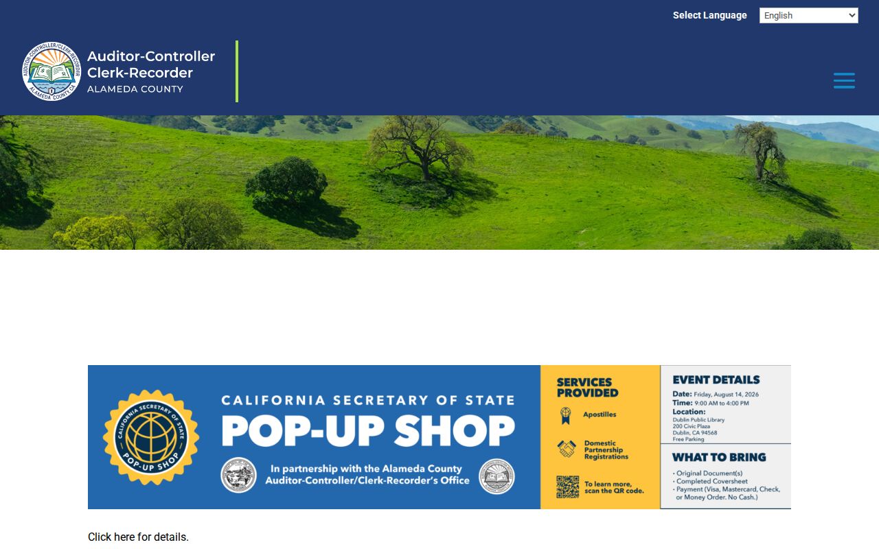 Union City public records on the Alameda County Clerk-Recorder page