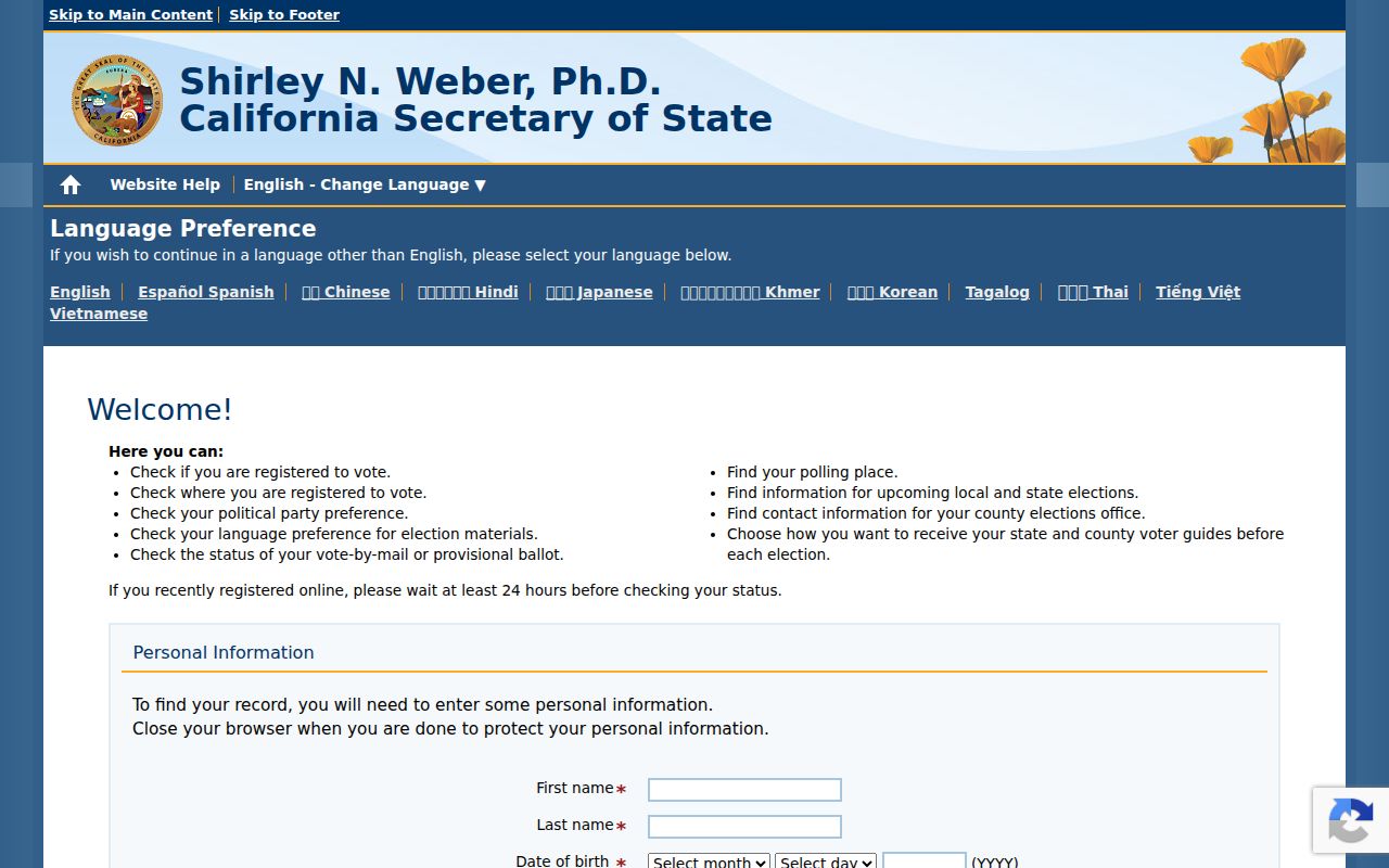 Union City voter registration lookup on California My Voter Status