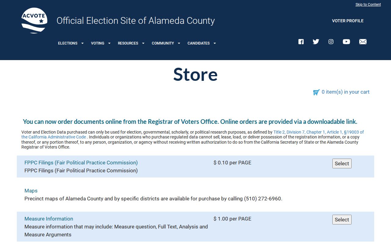 Union City voter registration records and Alameda County election document store